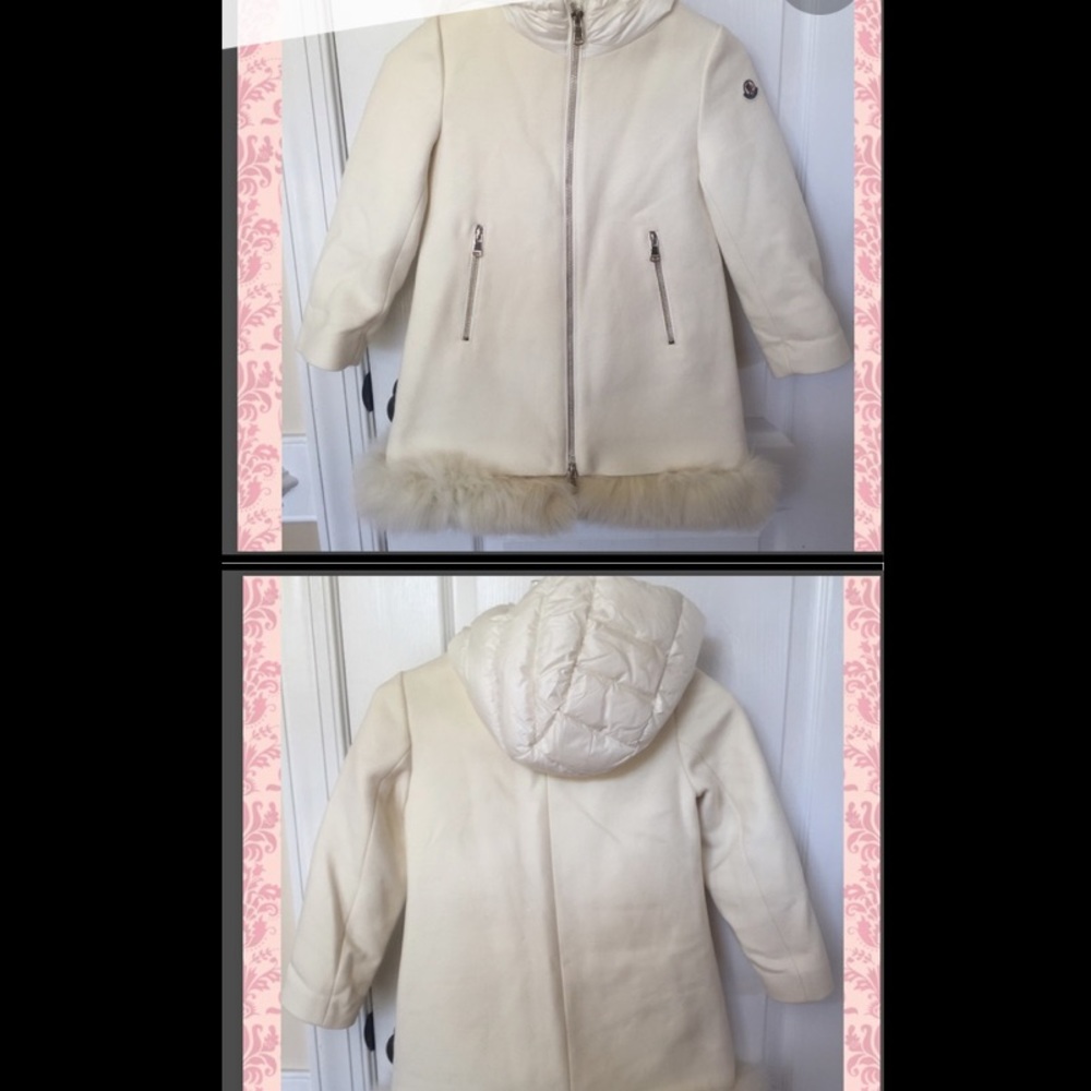 Moncler Cream Jacket with fur trim at the bottom